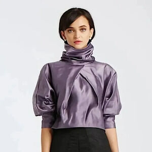 New Tish Cox Linen Blend Crop Blouse Top
